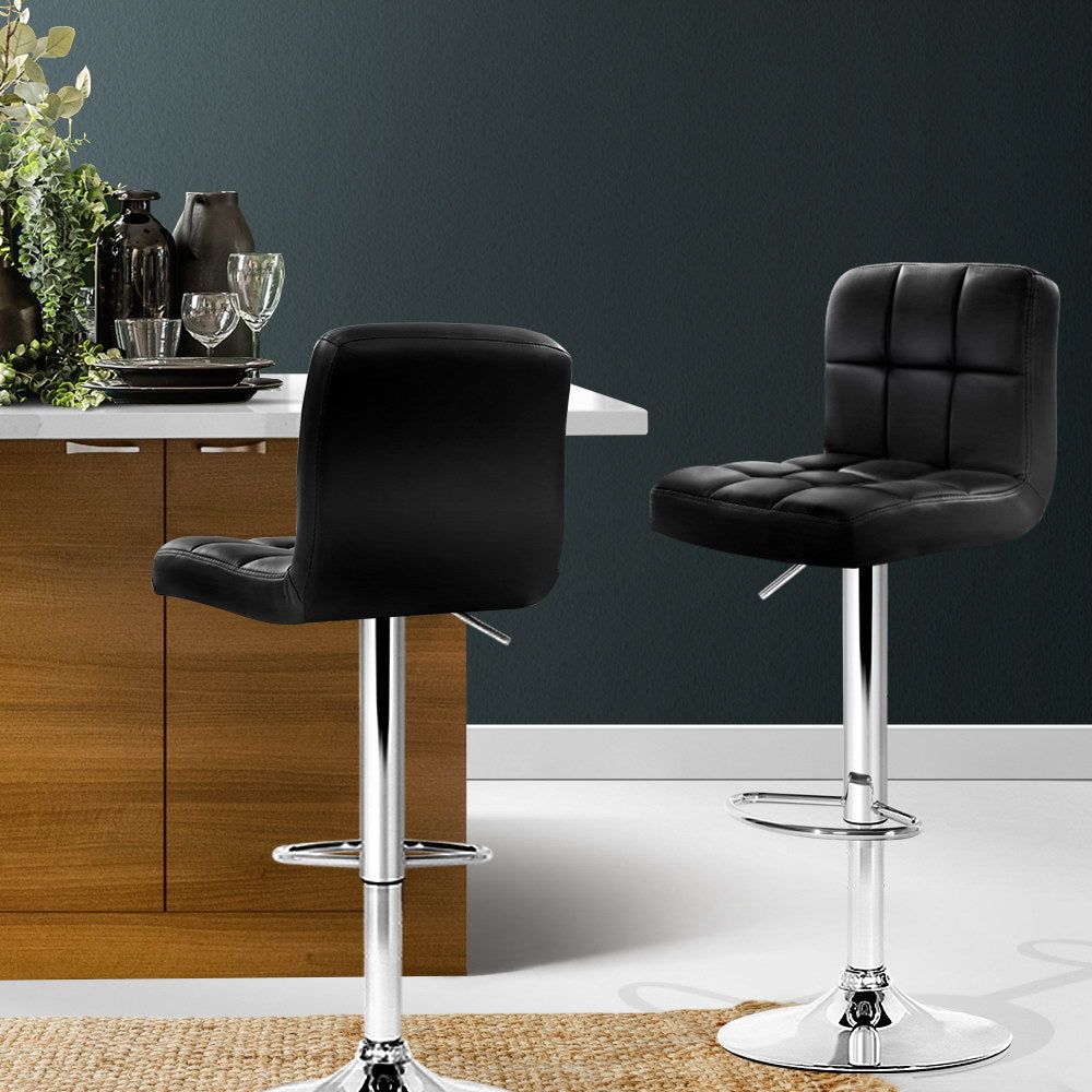 Table & Bar Stools: Artiss 2x Bar Stools Leather Gas Lift w/Armrest Black