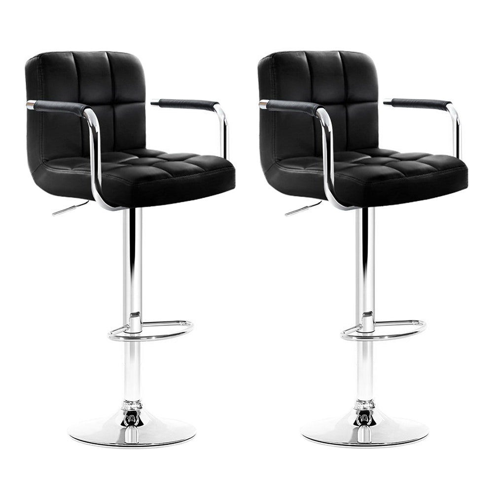 Table & Bar Stools: Artiss 2x Bar Stools Leather Gas Lift w/Armrest Black