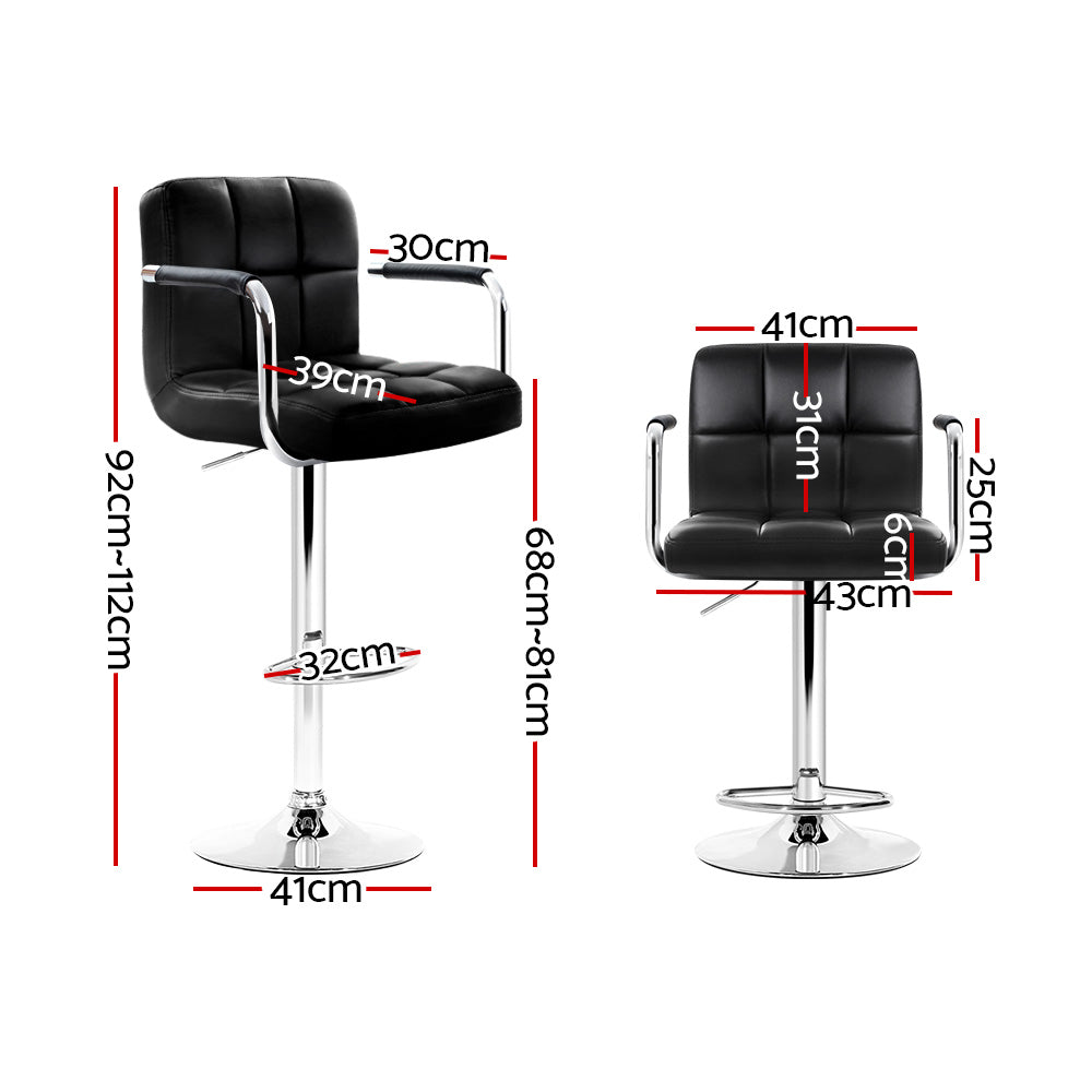 Table & Bar Stools: Artiss 4x Bar Stools Leather Gas Lift w/Armrest Black