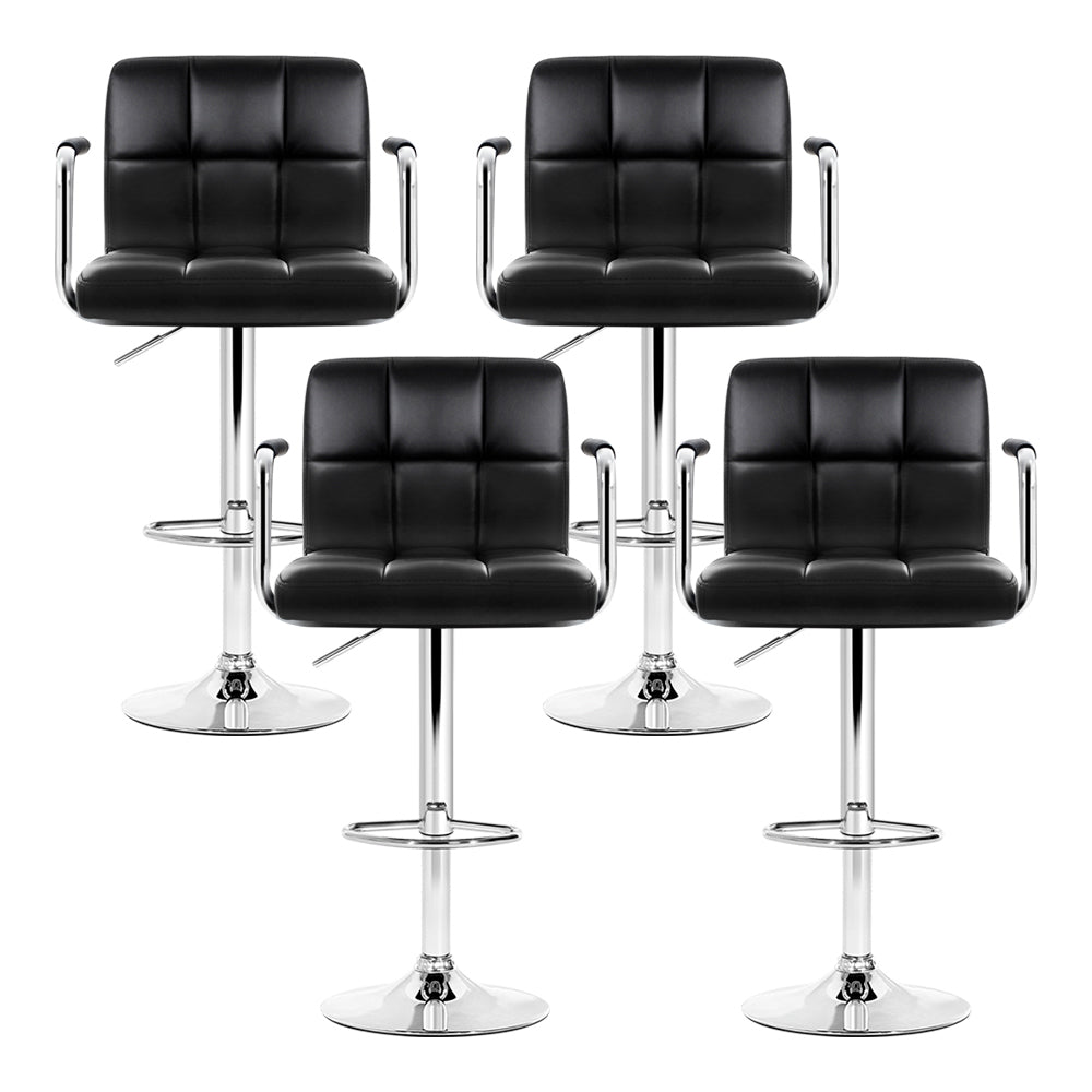 Table & Bar Stools: Artiss 4x Bar Stools Leather Gas Lift w/Armrest Black