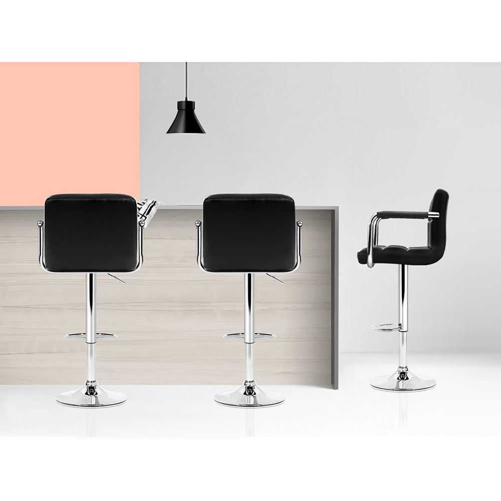Table & Bar Stools: Artiss 4x Bar Stools Leather Gas Lift w/Armrest Black
