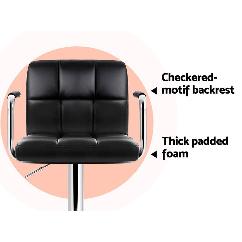 Table & Bar Stools: Artiss 4x Bar Stools Leather Gas Lift w/Armrest Black