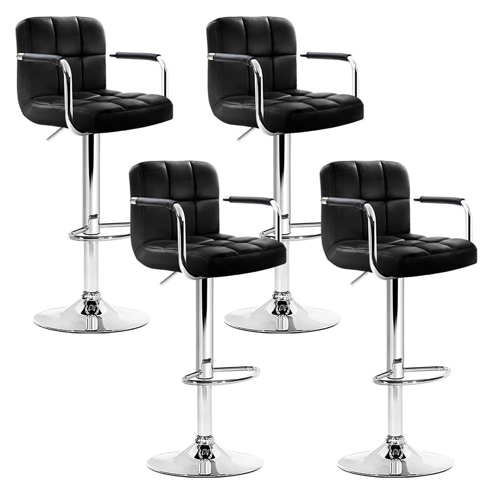 Table & Bar Stools: Artiss 4x Bar Stools Leather Gas Lift w/Armrest Black