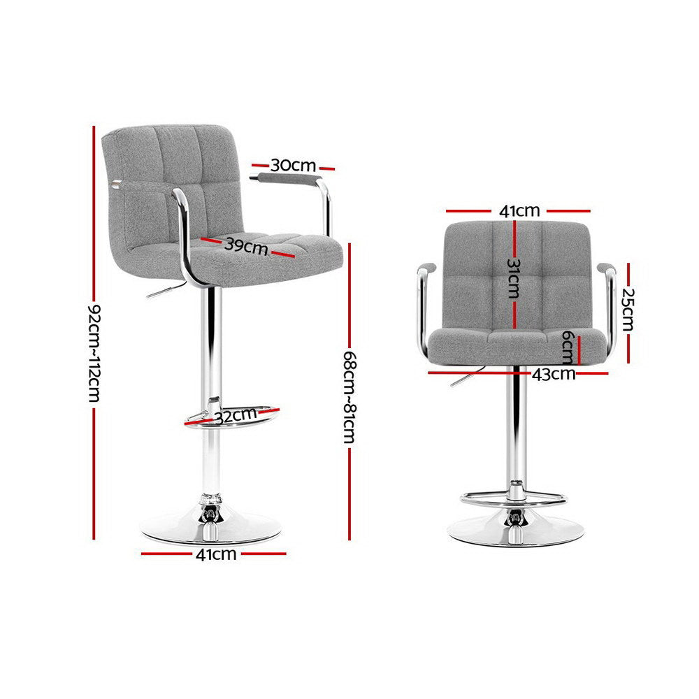 Table & Bar Stools: Artiss 2x Bar Stools Fabric Gas Lift w/Armrest Grey
