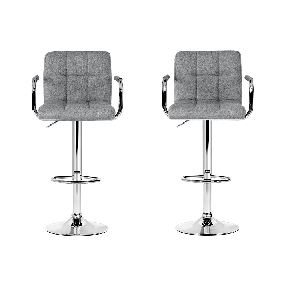 Table & Bar Stools: Artiss 2x Bar Stools Fabric Gas Lift w/Armrest Grey