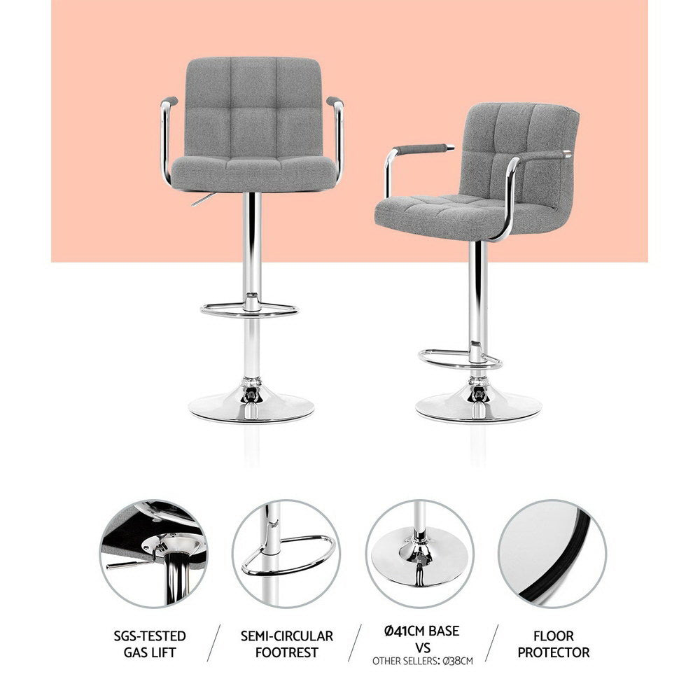 Table & Bar Stools: Artiss 2x Bar Stools Fabric Gas Lift w/Armrest Grey