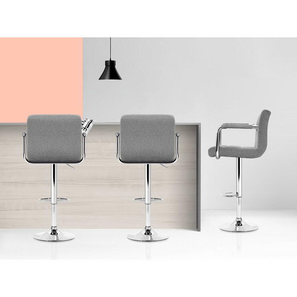 Table & Bar Stools: Artiss 2x Bar Stools Fabric Gas Lift w/Armrest Grey