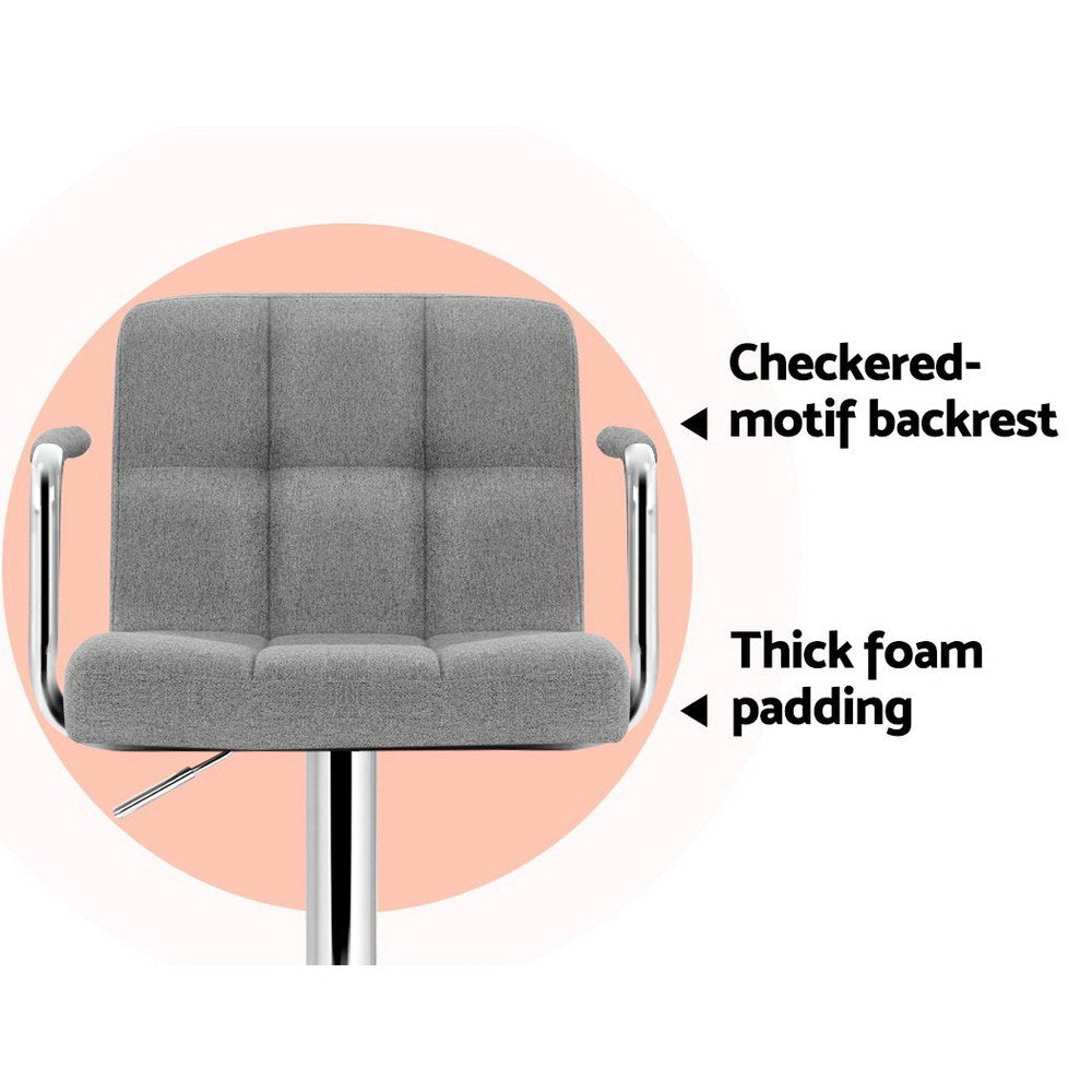 Table & Bar Stools: Artiss 2x Bar Stools Fabric Gas Lift w/Armrest Grey