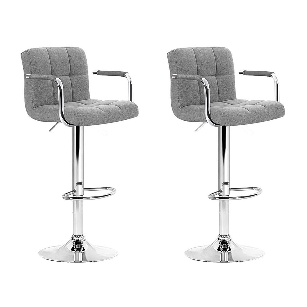Table & Bar Stools: Artiss 2x Bar Stools Fabric Gas Lift w/Armrest Grey