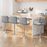 Table & Bar Stools: Artiss 4x Bar Stools Fabric Gas Lift w/Armrest Grey