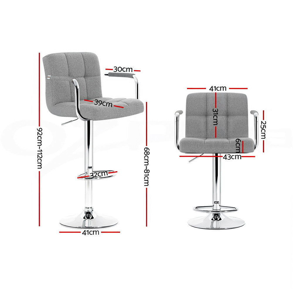 Table & Bar Stools: Artiss 4x Bar Stools Fabric Gas Lift w/Armrest Grey