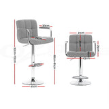 Table & Bar Stools: Artiss 4x Bar Stools Fabric Gas Lift w/Armrest Grey