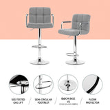 Table & Bar Stools: Artiss 4x Bar Stools Fabric Gas Lift w/Armrest Grey