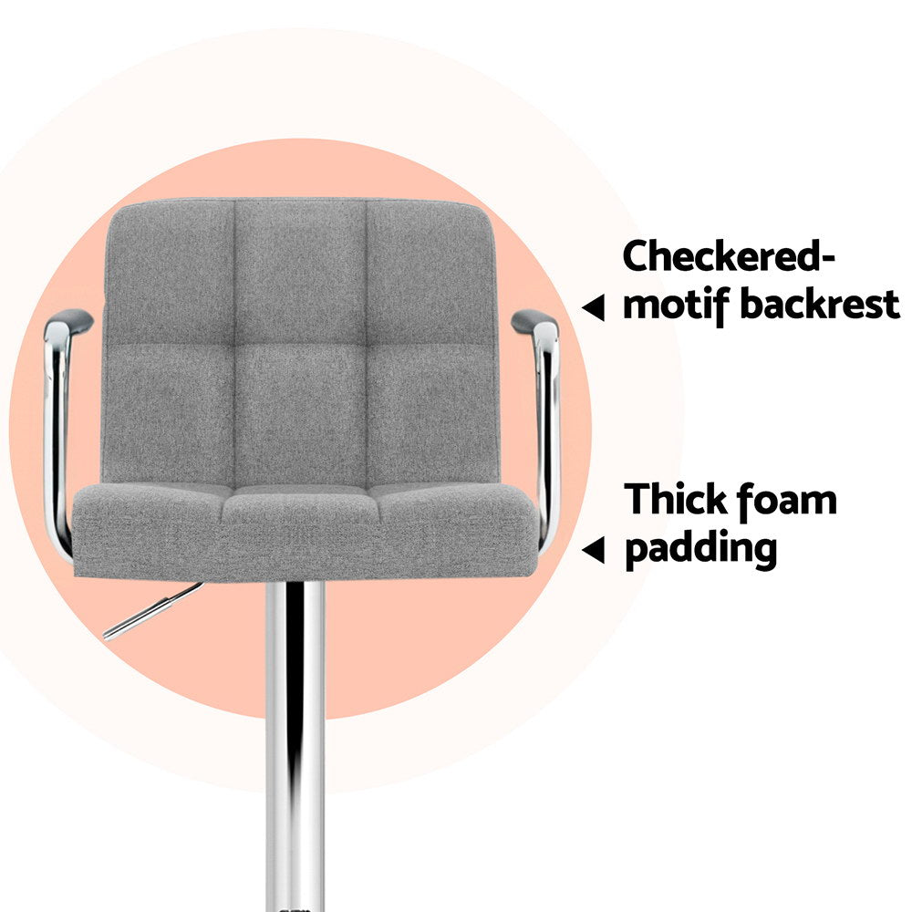 Table & Bar Stools: Artiss 4x Bar Stools Fabric Gas Lift w/Armrest Grey