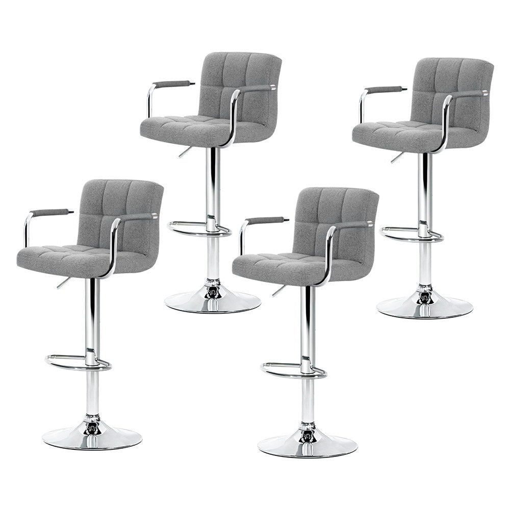 Table & Bar Stools: Artiss 4x Bar Stools Fabric Gas Lift w/Armrest Grey
