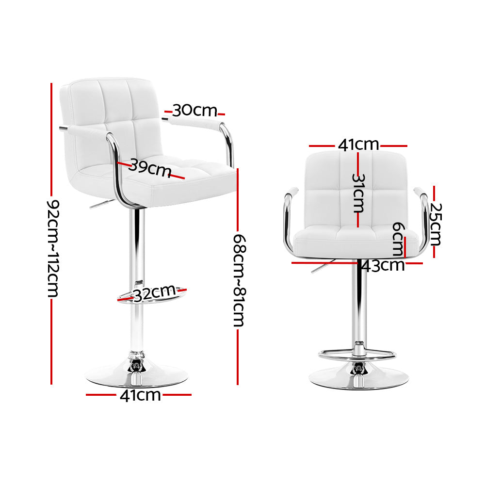 Table & Bar Stools: Artiss 2x Bar Stools Leather Gas Lift w/Armrest White