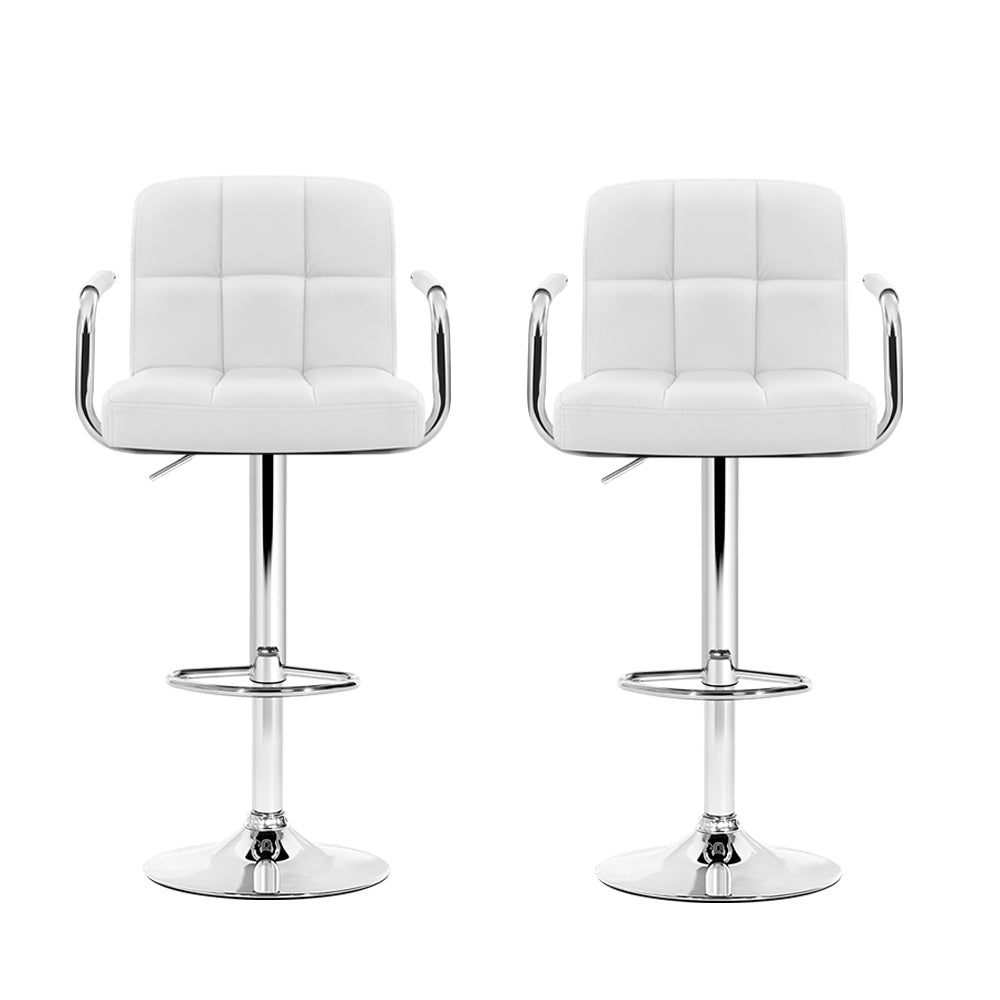 Table & Bar Stools: Artiss 2x Bar Stools Leather Gas Lift w/Armrest White