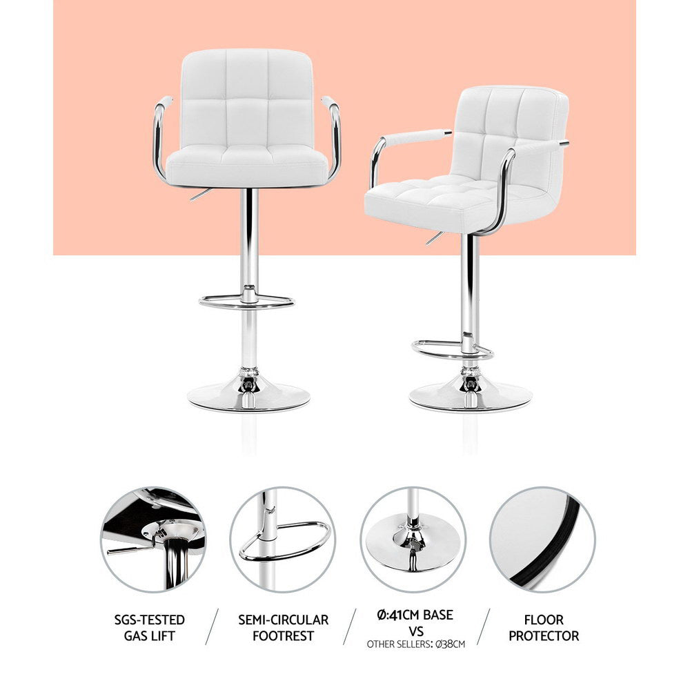 Table & Bar Stools: Artiss 2x Bar Stools Leather Gas Lift w/Armrest White