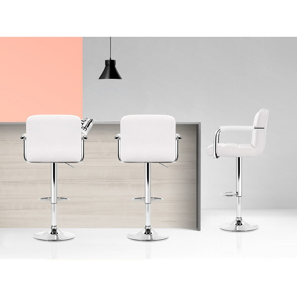 Table & Bar Stools: Artiss 2x Bar Stools Leather Gas Lift w/Armrest White