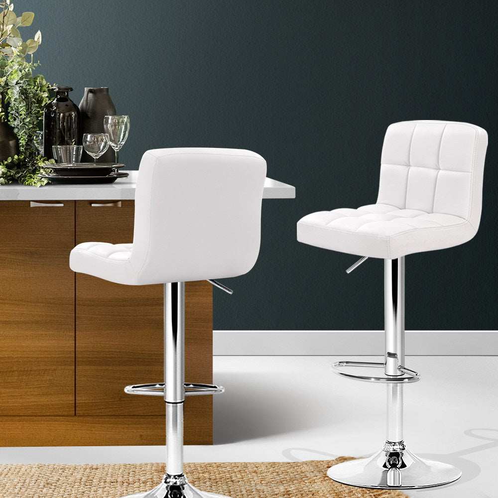 Table & Bar Stools: Artiss 2x Bar Stools Leather Gas Lift w/Armrest White