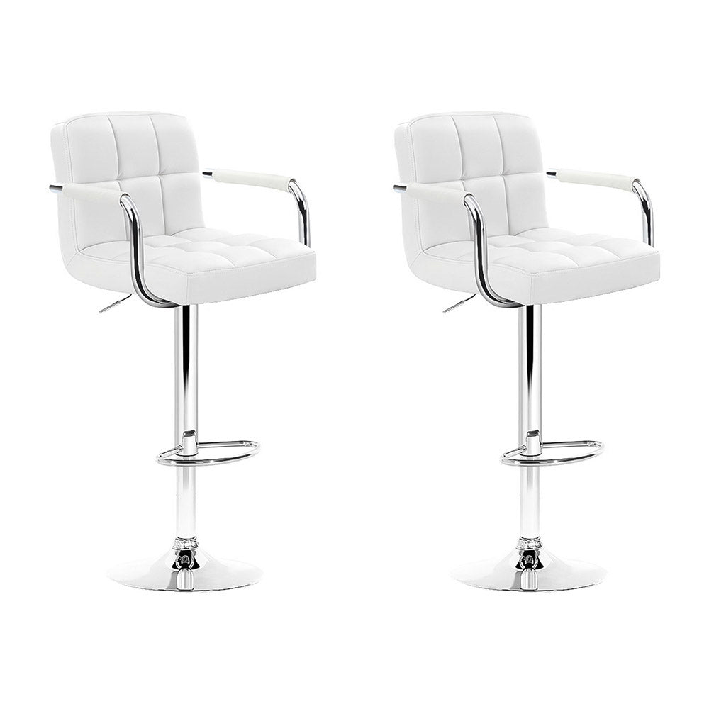 Table & Bar Stools: Artiss 2x Bar Stools Leather Gas Lift w/Armrest White