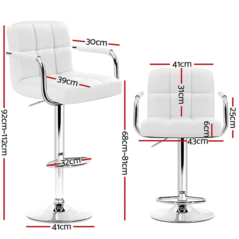Table & Bar Stools: Artiss 4x Bar Stools Leather Gas Lift w/Armrest White
