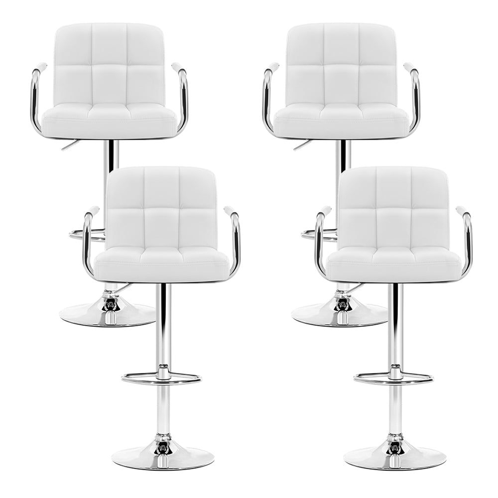 Table & Bar Stools: Artiss 4x Bar Stools Leather Gas Lift w/Armrest White