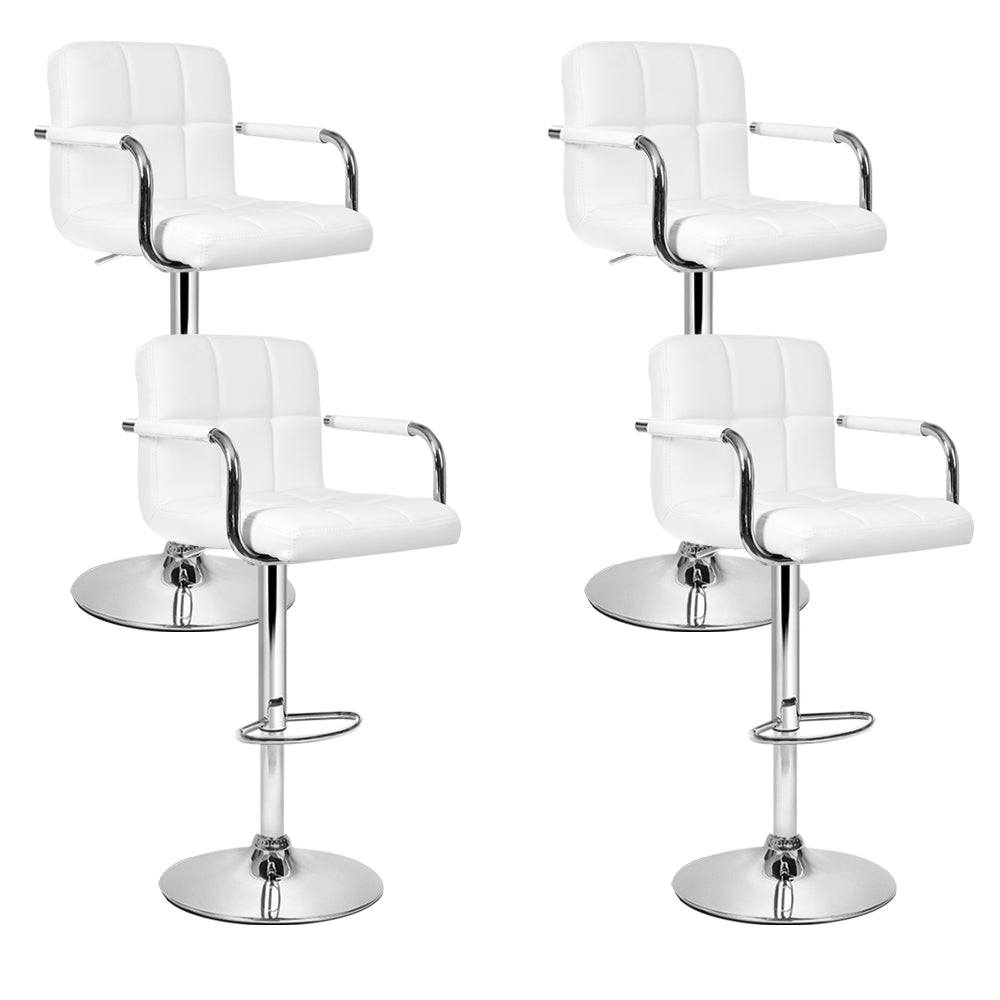 Table & Bar Stools: Artiss 4x Bar Stools Leather Gas Lift w/Armrest White