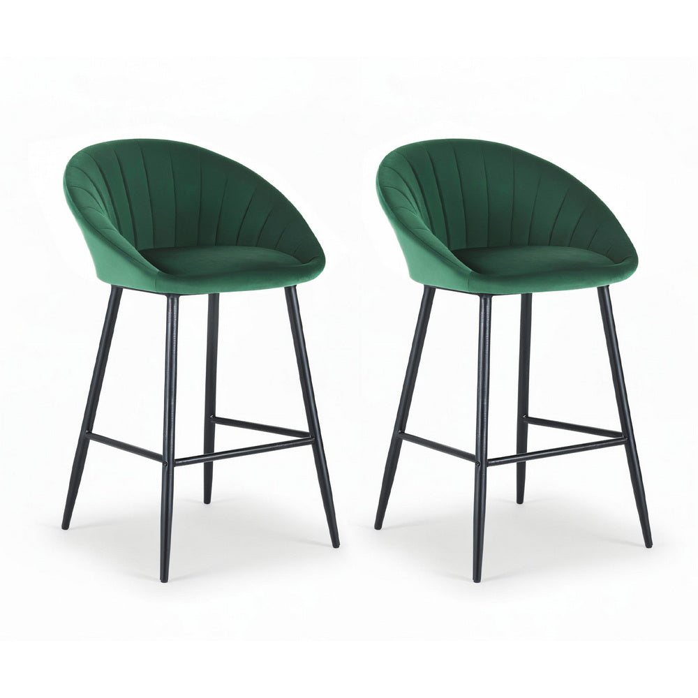 Table & Bar Stools: Artiss 2x Bar Stools Kitchen Dining Chair Counter Stool Tub Velvet Metal Green
