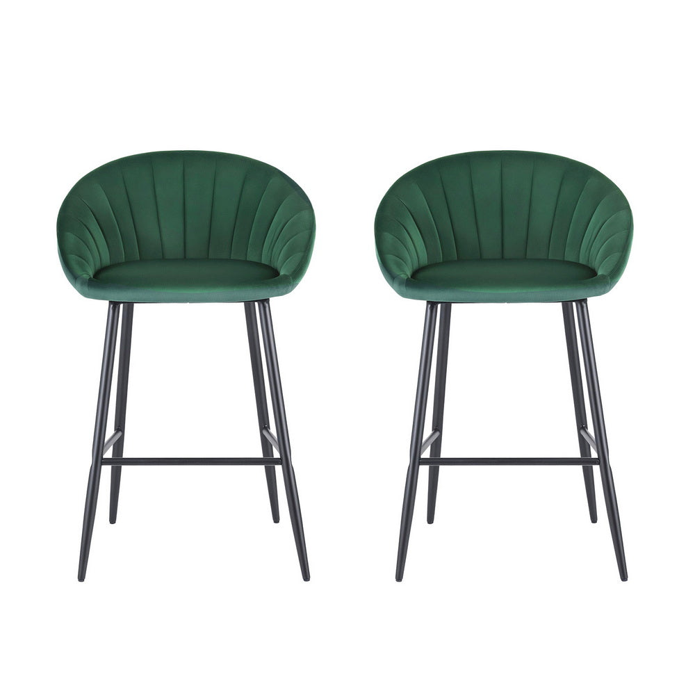 Table & Bar Stools: Artiss 2x Bar Stools Kitchen Dining Chair Counter Stool Tub Velvet Metal Green