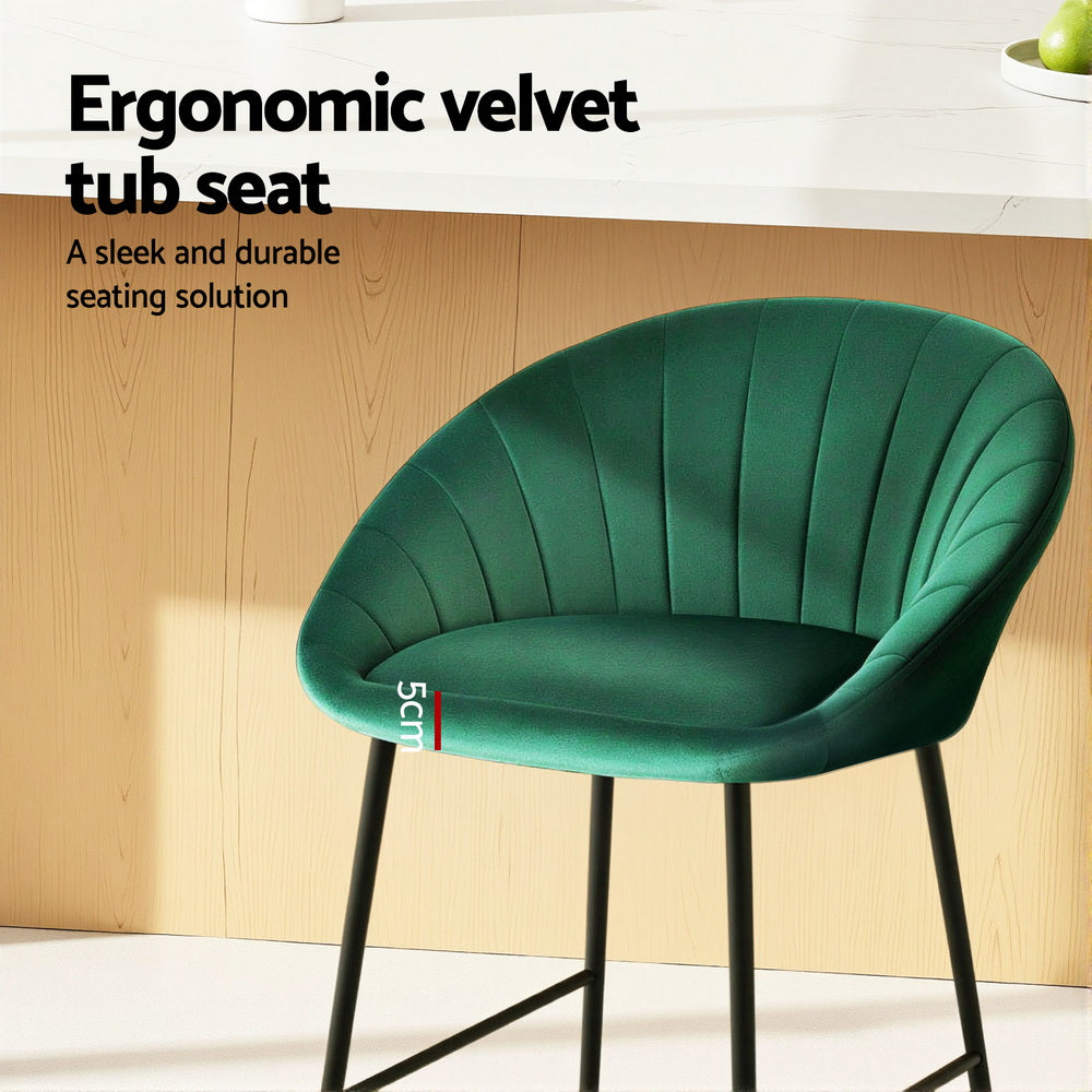 Table & Bar Stools: Artiss 2x Bar Stools Kitchen Dining Chair Counter Stool Tub Velvet Metal Green