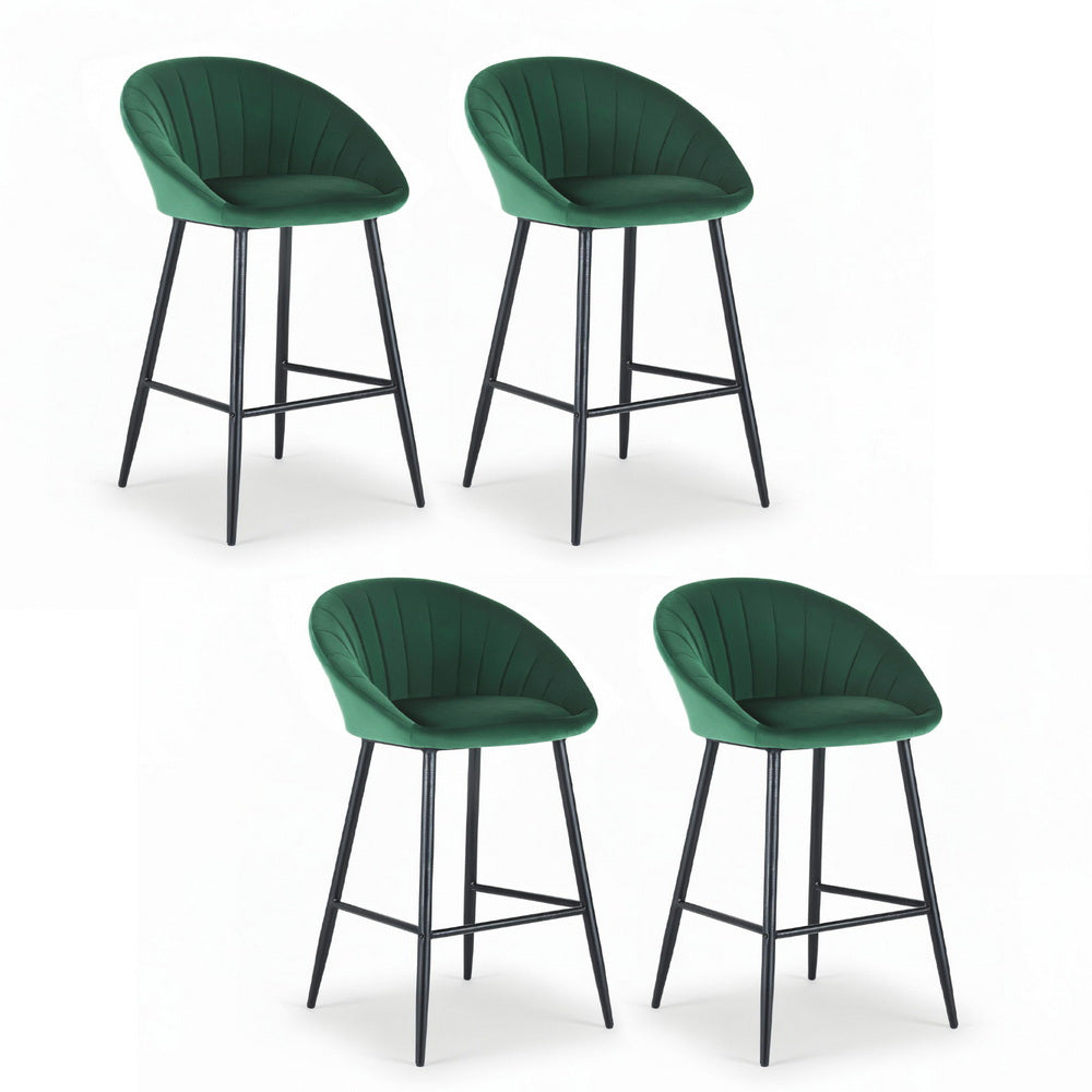 Table & Bar Stools: Artiss 4x Bar Stools Kitchen Dining Chair Counter Stool Tub Velvet Metal Green