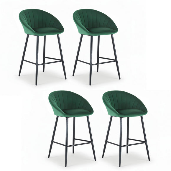 Artiss 4x Bar Stools Kitchen Dining Chair Counter Stool Tub Velvet Metal Green