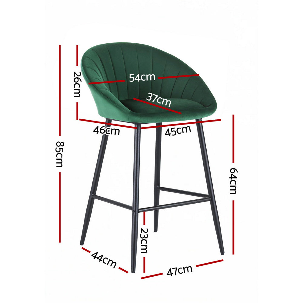 Table & Bar Stools: Artiss 4x Bar Stools Kitchen Dining Chair Counter Stool Tub Velvet Metal Green