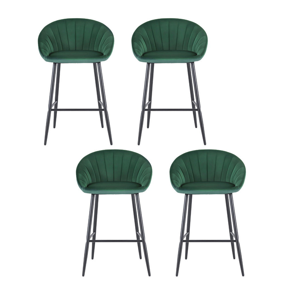 Table & Bar Stools: Artiss 4x Bar Stools Kitchen Dining Chair Counter Stool Tub Velvet Metal Green