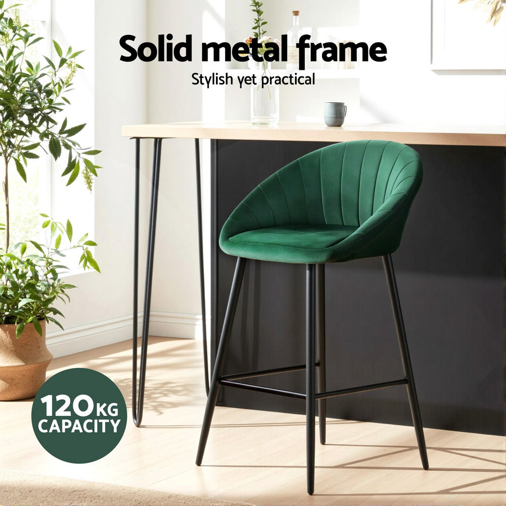 Table & Bar Stools: Artiss 4x Bar Stools Kitchen Dining Chair Counter Stool Tub Velvet Metal Green