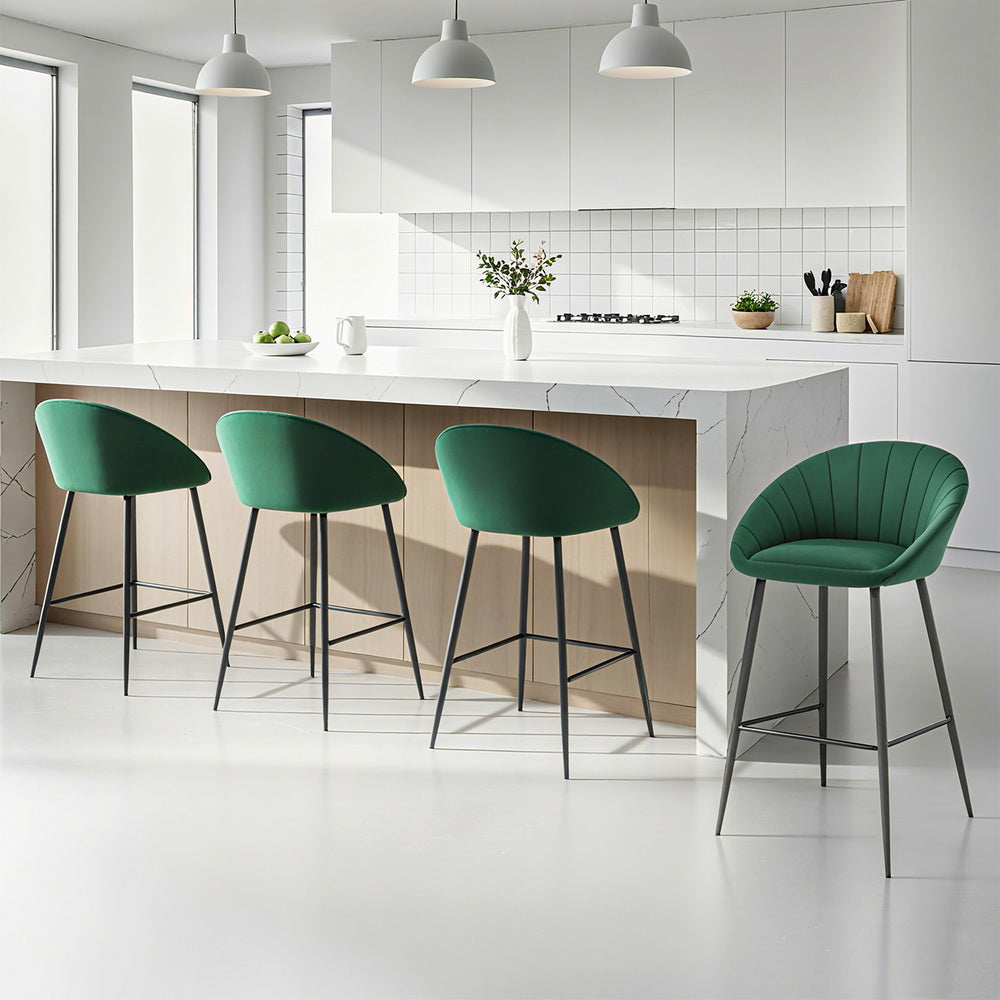 Table & Bar Stools: Artiss 4x Bar Stools Kitchen Dining Chair Counter Stool Tub Velvet Metal Green