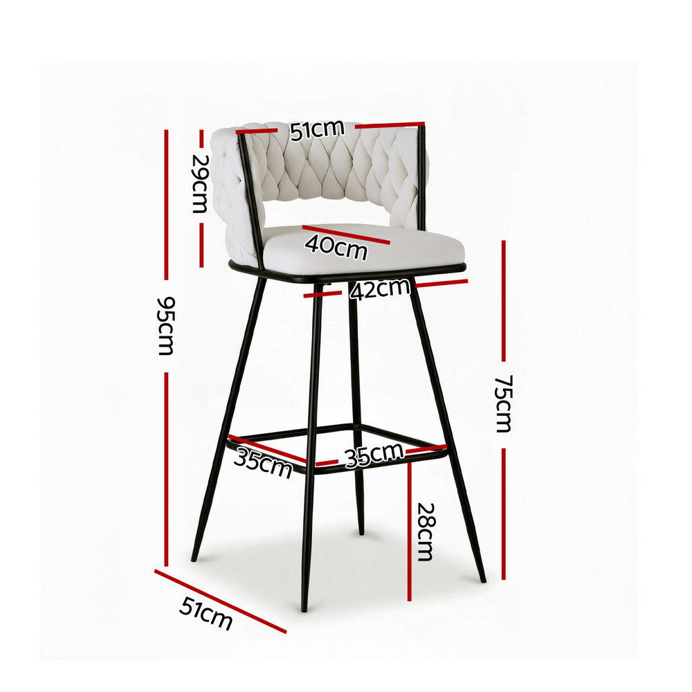 Table & Bar Stools: Artiss 4x Bar Stools Kitchen Dining Chair Counter Stool Woven Velvet Metal Ivory
