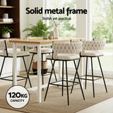 Artiss 4x Bar Stools Kitchen Dining Chair Counter Stool Woven Velvet Metal Ivory