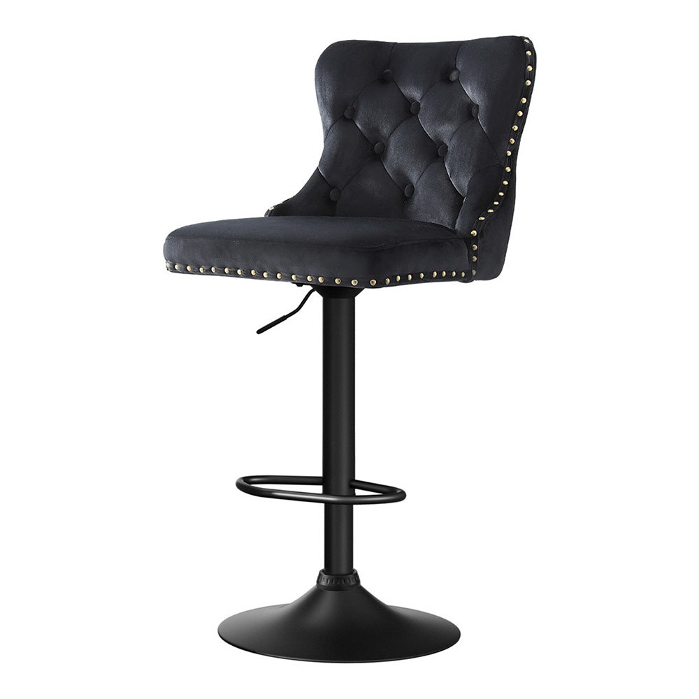 Table & Bar Stools: Artiss 1x Velvet Bar Stool Adjustable Height Nailhead Trim Kitchen Counter Stool