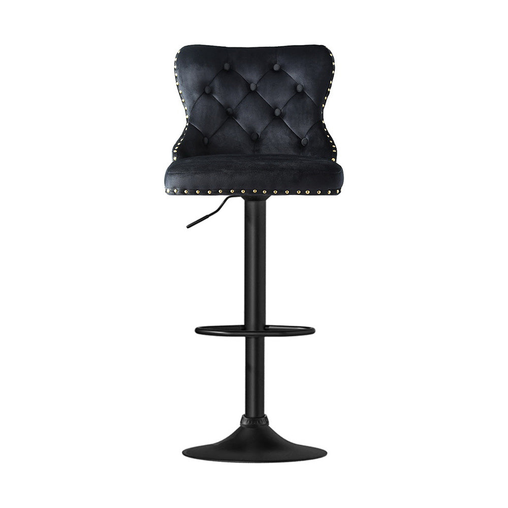 Table & Bar Stools: Artiss 1x Velvet Bar Stool Adjustable Height Nailhead Trim Kitchen Counter Stool