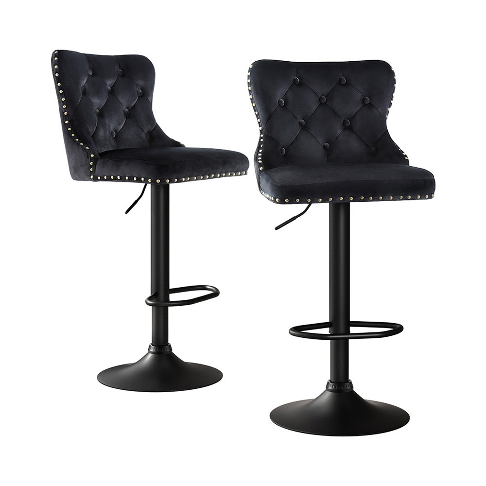 Table & Bar Stools: Artiss 2x Velvet Bar Stool Adjustable Height Nailhead Trim Kitchen Counter Stool
