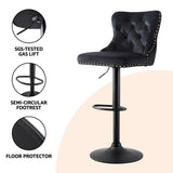 Table & Bar Stools: Artiss 2x Velvet Bar Stool Adjustable Height Nailhead Trim Kitchen Counter Stool