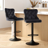 Table & Bar Stools: Artiss 2x Velvet Bar Stool Adjustable Height Nailhead Trim Kitchen Counter Stool