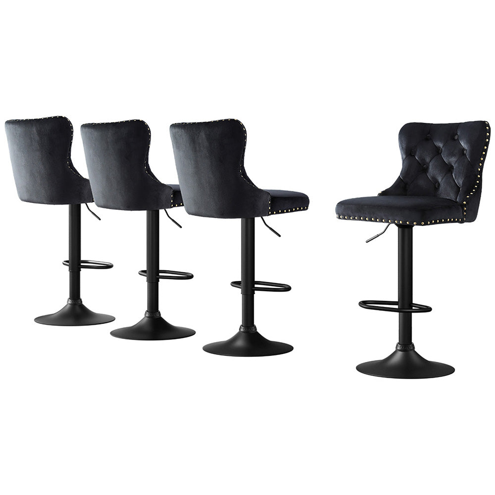 Table & Bar Stools: Artiss 4x Velvet Bar Stool Adjustable Height Nailhead Trim Kitchen Counter Stool