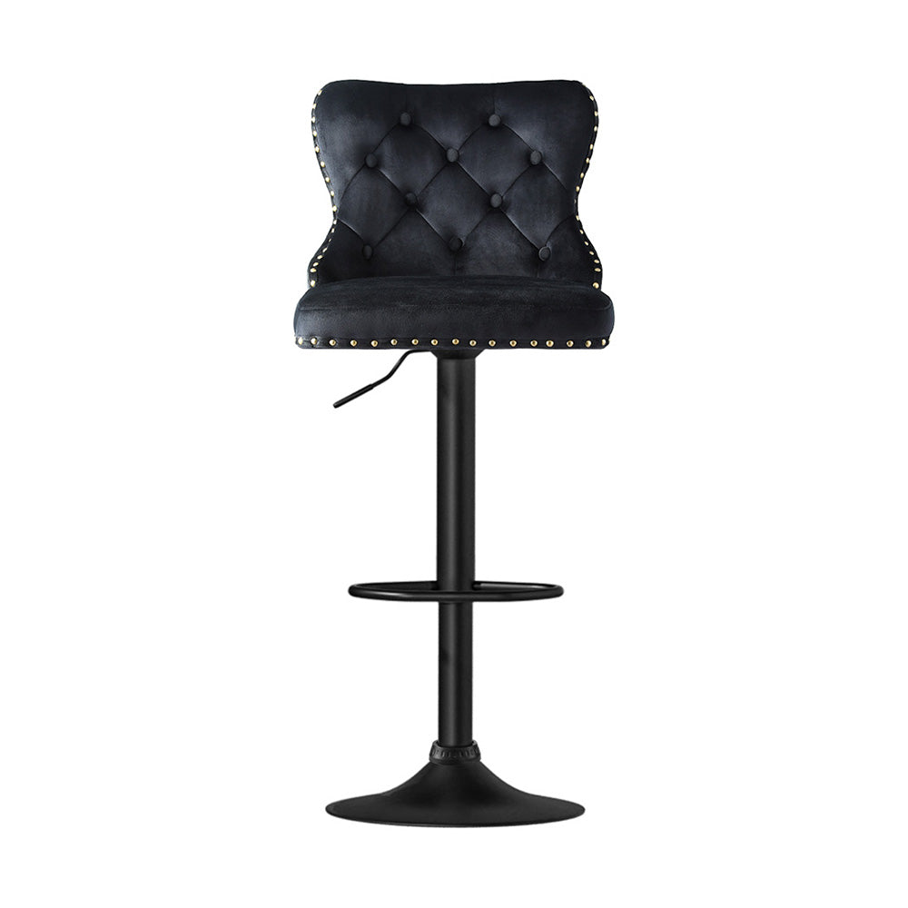 Table & Bar Stools: Artiss 4x Velvet Bar Stool Adjustable Height Nailhead Trim Kitchen Counter Stool