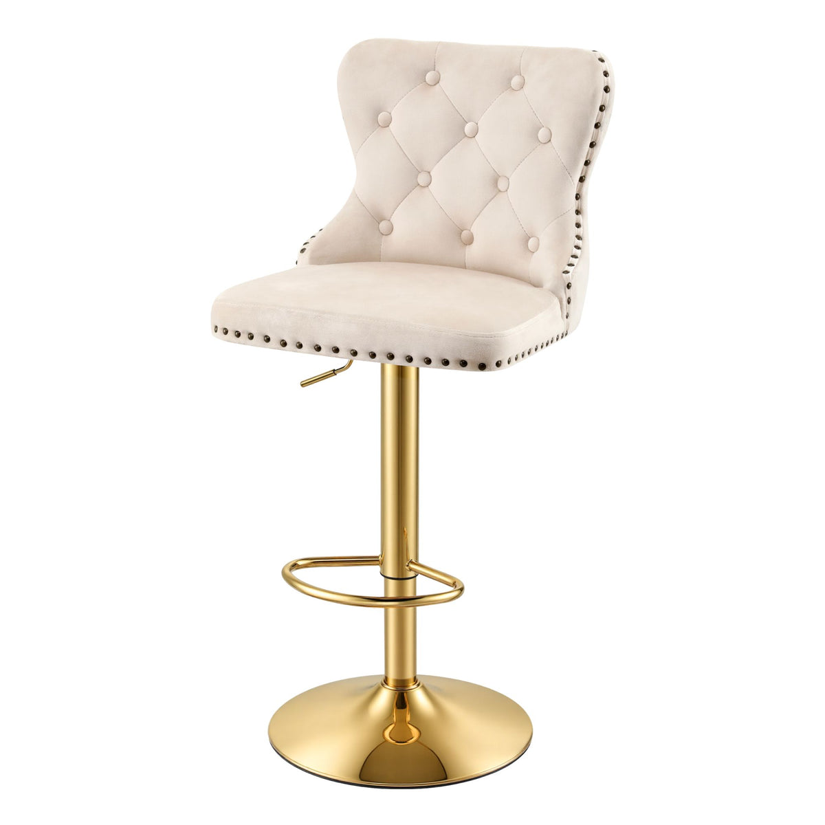 Artiss 1x Bar Stool Counter Chair Kitchen Adjustable Nailhead Trim Velvet Ivory