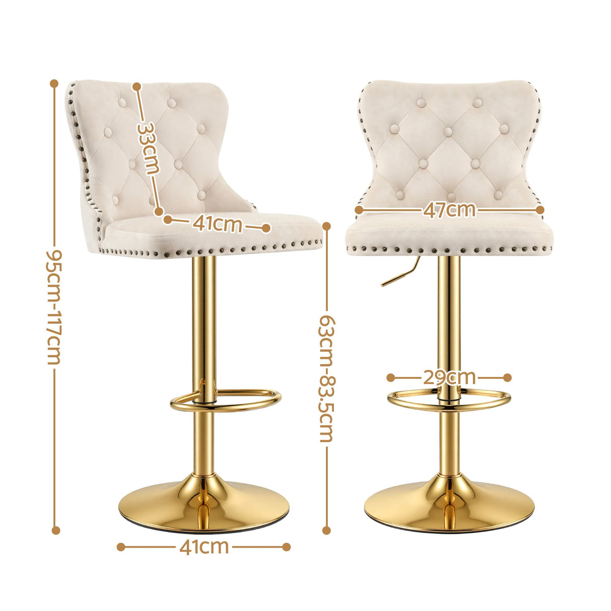 Artiss 4x Bar Stools Counter Chair Kitchen Adjustable Nailhead Trim Velvet Ivory