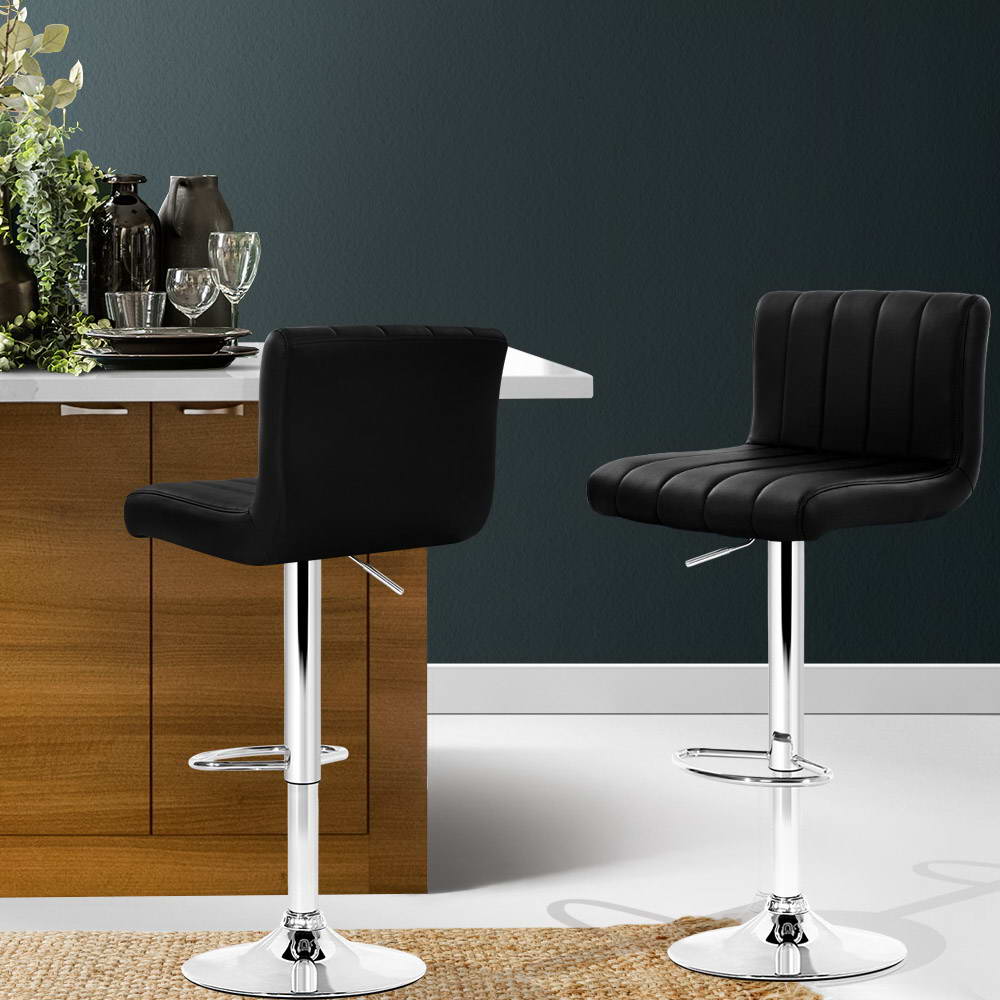 Table & Bar Stools: Artiss 2x Bar Stools Gas Lift Leather Chairs Black