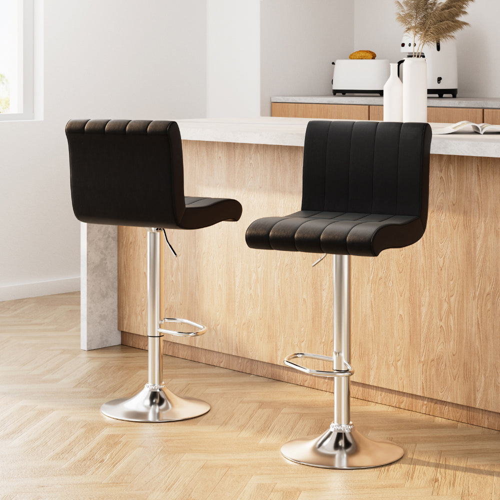 Table & Bar Stools: Artiss 2x Bar Stools Gas Lift Leather Chairs Black